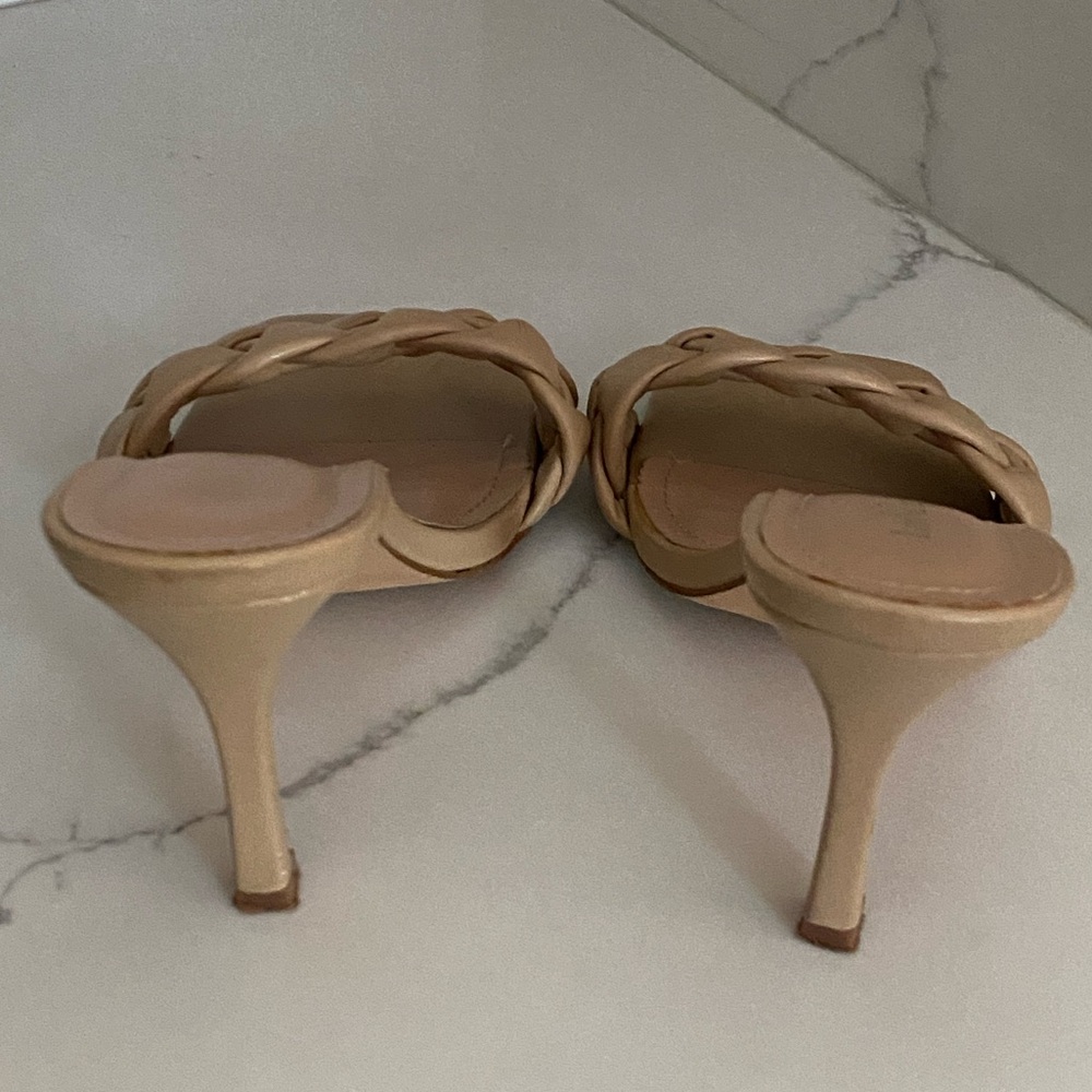 Lov Mark ❤️ Braided Strap Square Toe Ashley Mule Heeled Sandal Women’s Sz 8 Nude - Picture 7 of 13